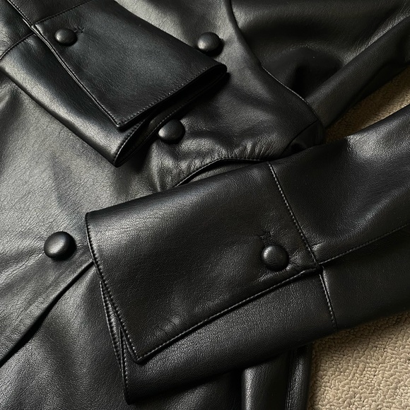 Nanushka Women Black Faux Vegan Leather Long Trench Coat Jacket Sz S - Picture 8 of 13